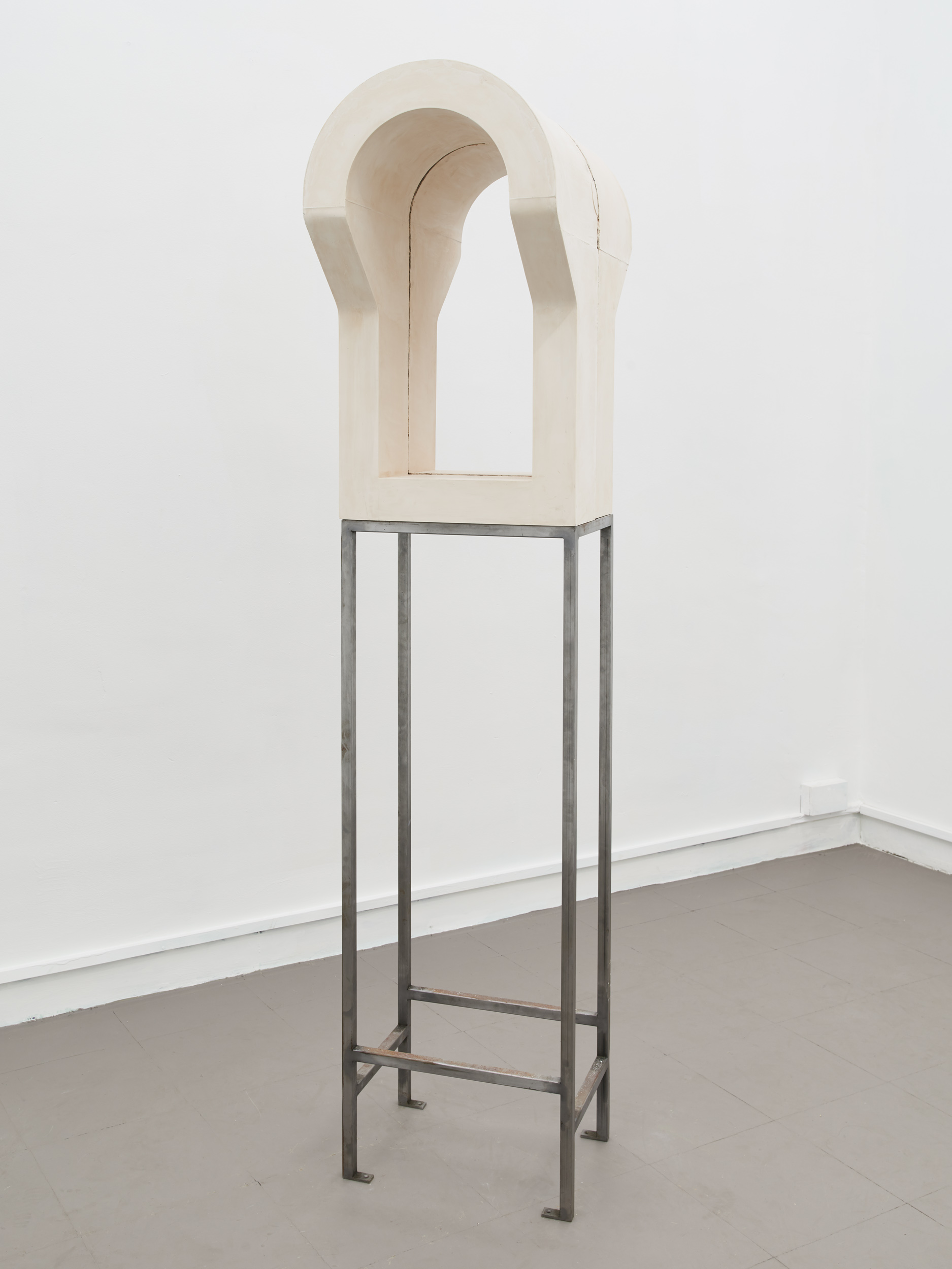 Judgement Proof (II) by Darya Diamond, 2021. Jesmonite and steel sculpture with single-channel audio, graphite and vellum, and glazed porcelain tiles, shown at Piloto Pardo.