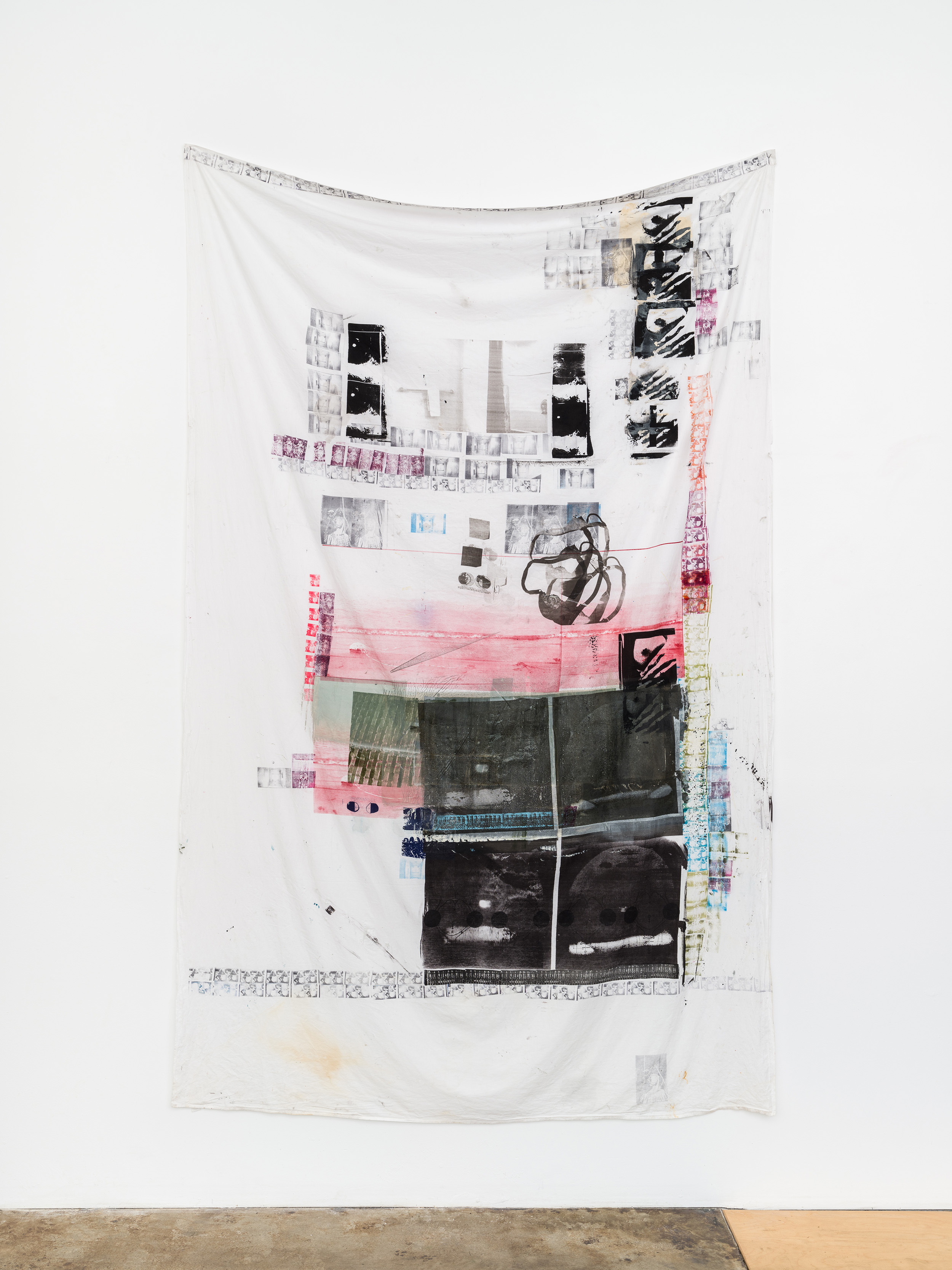 The Mandarin Oriental Hyde Park by Darya Diamond, 2022. Silk screen on bedsheet, 108" × 67".