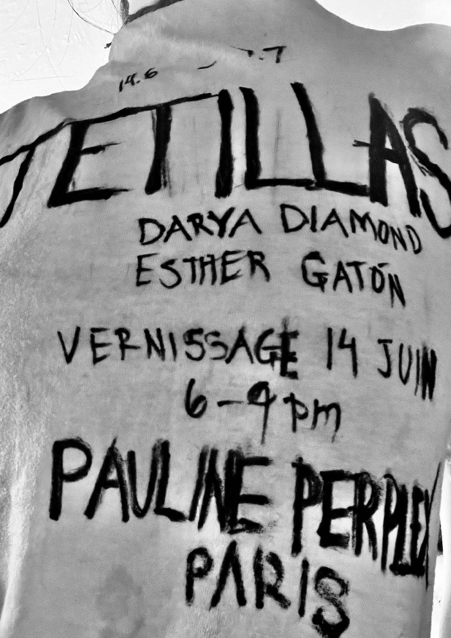 Tetillas, Darya Diamond and Esther Gaton, Pauline Perplexe, Paris, 2024. Hand-lettered exhibition announcement.